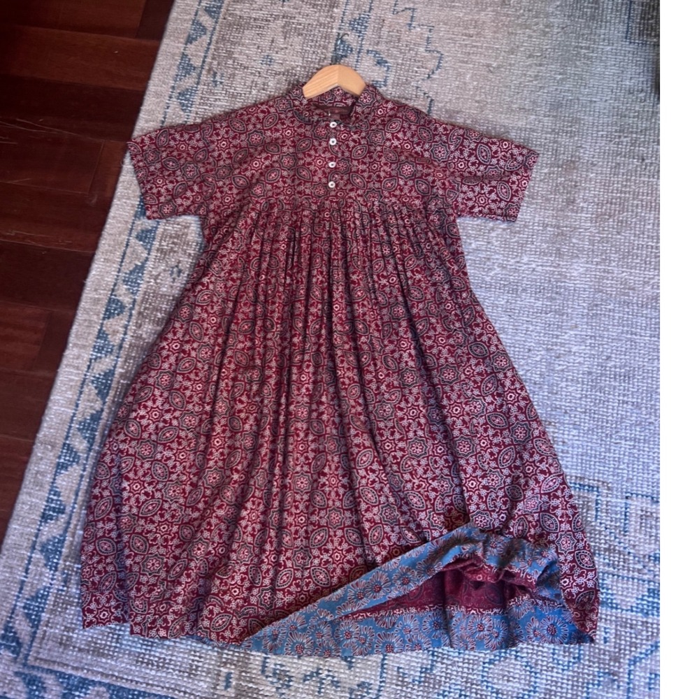 April Cornell Women Burgundy Midi Dress M Modest Cotton Minimal Cottage Core NWT